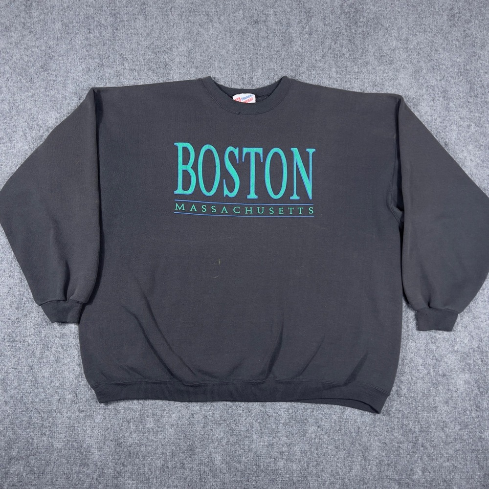 Vintage Boston Massachusetts Sweatshirt Mens XXL Black Graphic Pullover